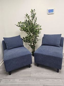 Pair of Navy Blue Boucle Armless Accent Chairs