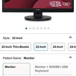 ViewSonic 22” LED Display Monitor Full HD  HDMI VA2246MH