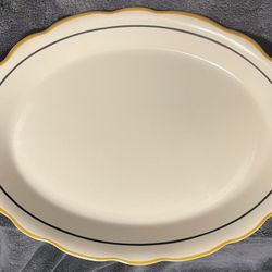 Vintage Buffalo China Restaurant Ware Platter With Beige and Black Stripes.  