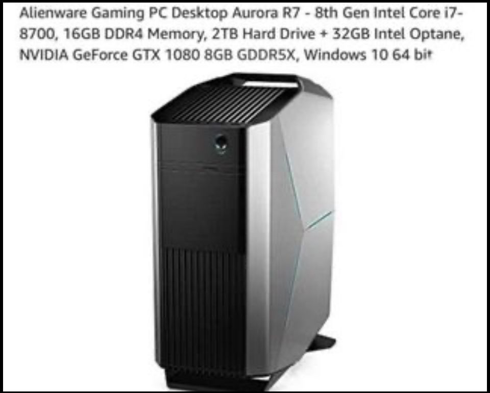 Alienware Gaming PC Desktop Aurora R7 with monitor