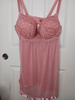 DAISYFU MOLDED CUP BABYDOLL/ SET 2x LACE MESH STRING PANTY PINK 