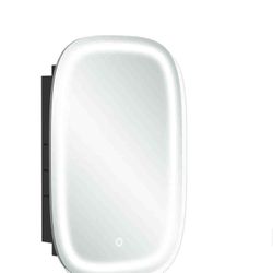 VASAGLE Wall-Mounted Bathroom Wall Cabinet with Charging Station, Mirror and Lights