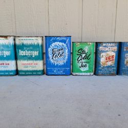 Group of Canned Ice Vintage Metal Cans Man Cave Kitchen Knick Knack