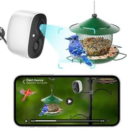 HIXX Bird Feeder Camera Solar Powered, 2MP Auto Capture Bird Videos & Arrival Alerts, Smart Bird Camera with Coolfly App, Outdoor Bird Cam for Any Bac