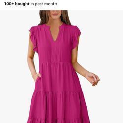Womens Summer Dress Ruffle Sleeve V Neck Casual Fit Flowy Tiered Boho Beach Vacation Sundress