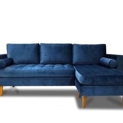 Nora Blue Velvet Reversible Sofa Chaise

