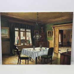 Beautifully Detailed Signed Dining Room Painting 12x15