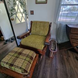 Vintage Wooden Rocking Chair with Ottoman 