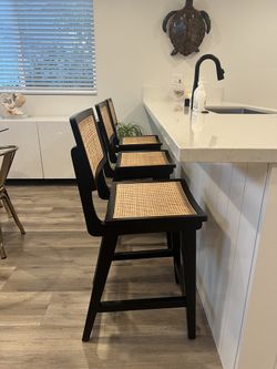 Bar Stools - Black Wood with Cane
