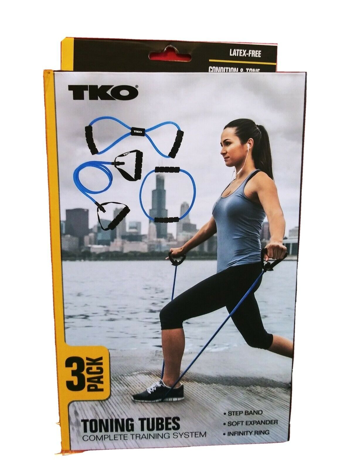 TKO, Set of 3 Resistance Toning Tubes, Complete Training System, Step Band, Soft Expander, Infinity Ring