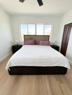King Bed Frame with Upholstered Headboard
