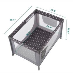 Pamo Babe Portable Crib Baby Playpen with Mattress and Carry Bag – Grey !!!!