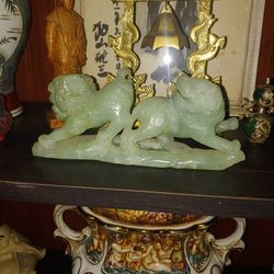Jadeite Foo Dogs 71/2" by 4" Very Heavy for Size.