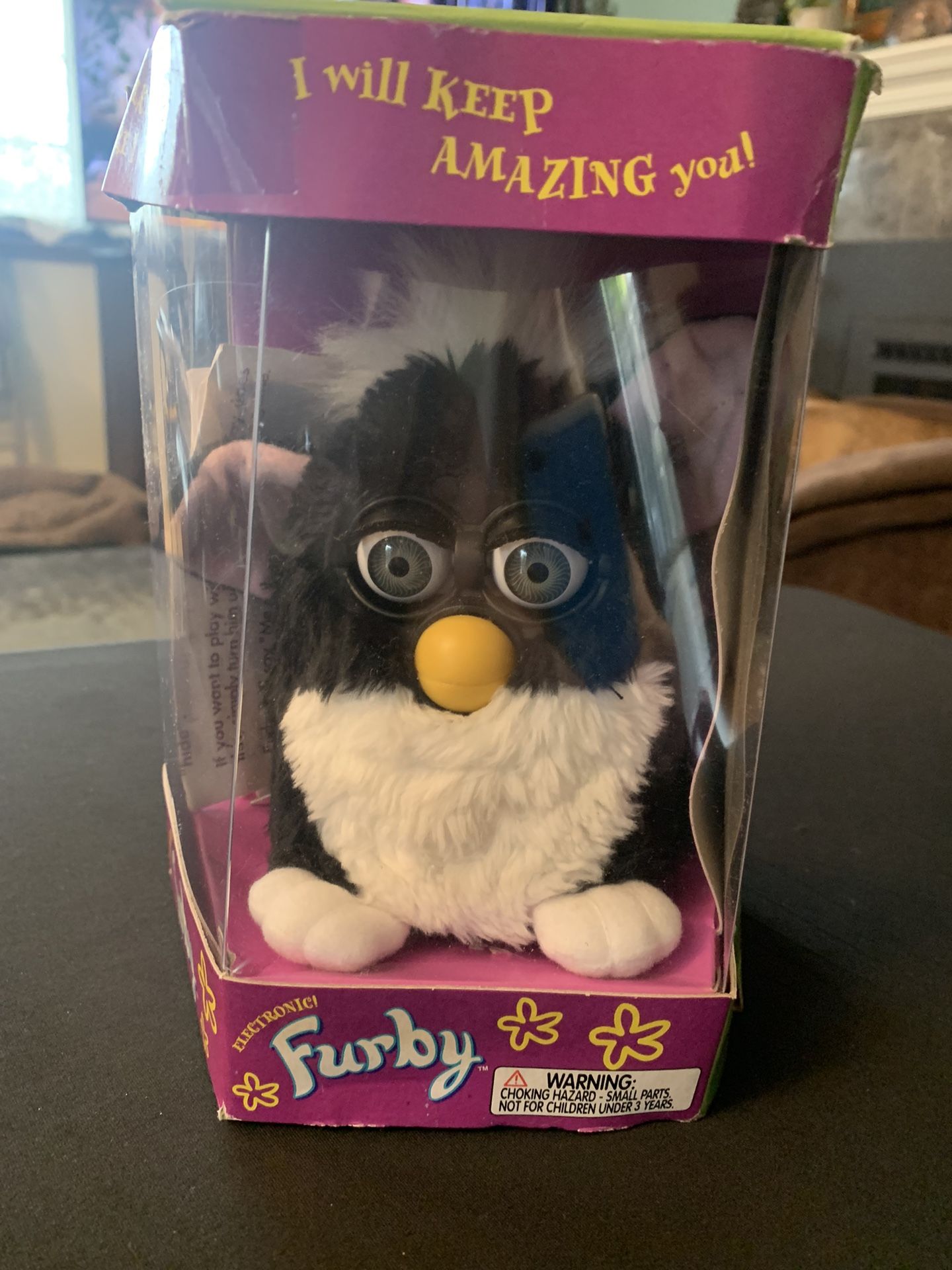 Vintage 1998 Furby Black/White & yellow # 70-800 Tiger Elec w/ Tag & Org Box!