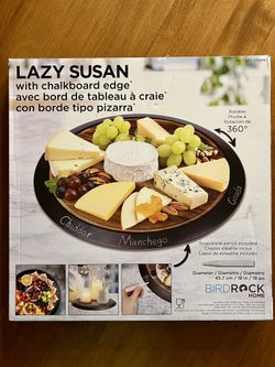 18” Acacia Wood Lazy Susan with Chalkboard Edge