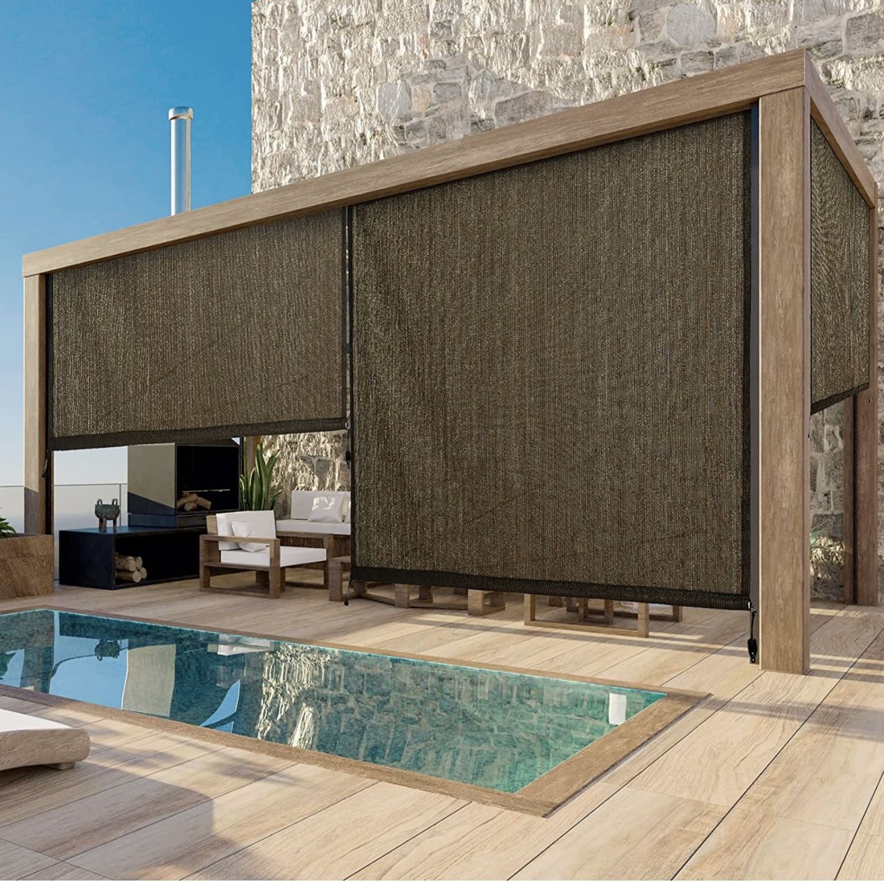 8' W X 6' H Outdoor Roller Shade , Patio Blinds Roll Up Shade Fabric / Sun Shade Sail up to 95% uv block