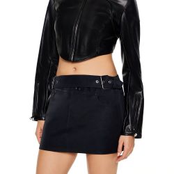 CROPPED FAUX LEATHER MOTO JACKET, $15