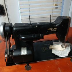Title: Vintage Italian Necchi BU Heavy Duty Sewing Machine in Cabinet – Fully Working + Accessories