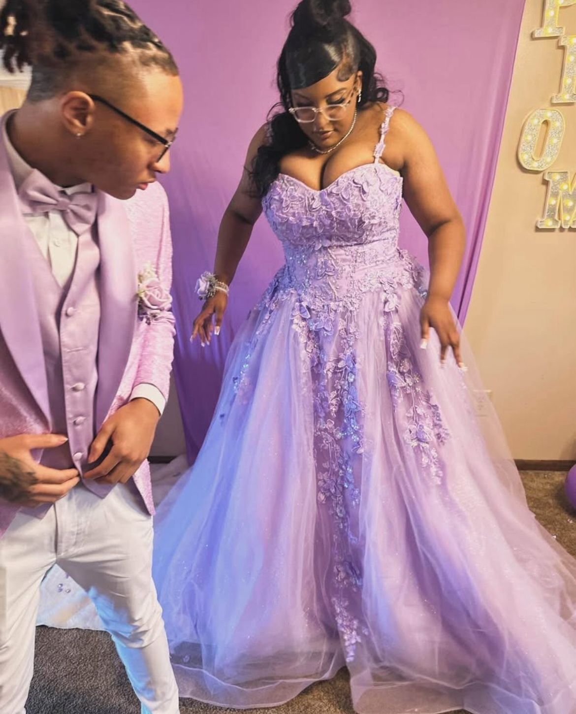 Purple prom dress corset back