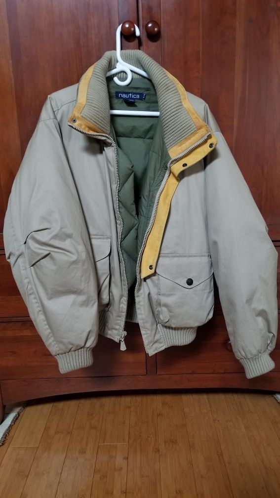 Nautica down jacket XL, leather trim, very warm!