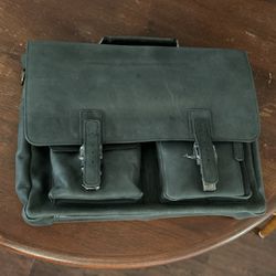 New Black Leather Brief Case/ Messenger Bag