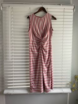 Pink and White Striped Midi Dress