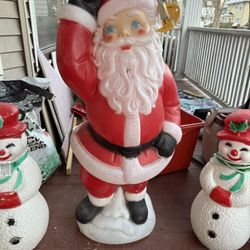 Vintage 1960’s Santa and Snowmen Light Up Blow Molds