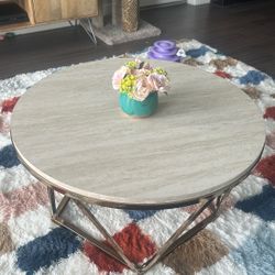 Furniture Luna Faux Stone Round Coffee Tab