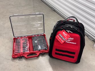 🛠️ MILWAUKEE PACKOUT BUNDLE - BACKPACK & 3/8" SOCKET SET IN ORGANIZER 🧰 (FIRM) ✨