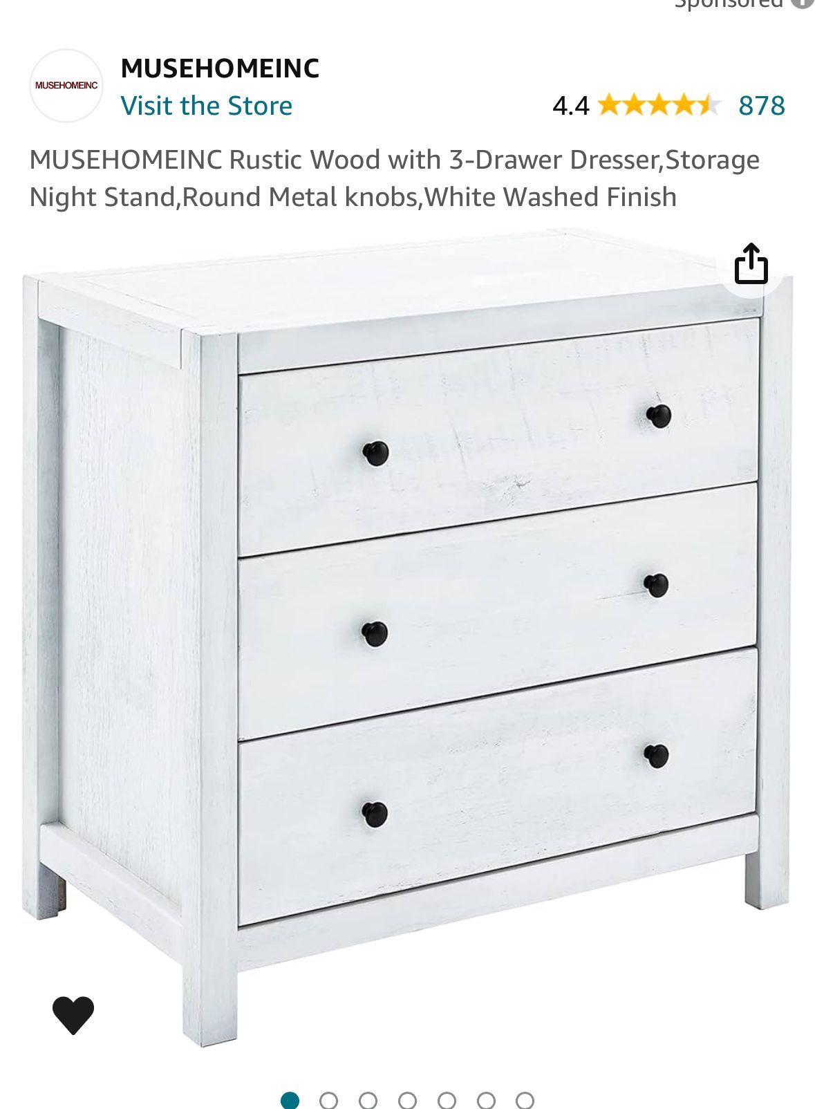 MUSEHOMEINC Rustic Wood Three Drawer Dresser