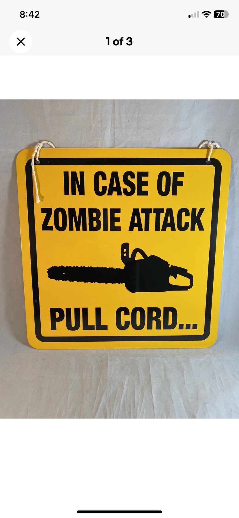 12 X 12 Sign Zombie Attack Chainsaw Metal