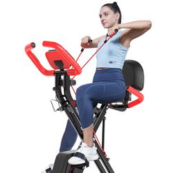 Pooboo Folding Exercise Bike, Foldable Fitness Stationary Bike Machine, Upright Indoor Cycling Bike, Magnetic X-Bike With 8-Level Adjustable Resistanc