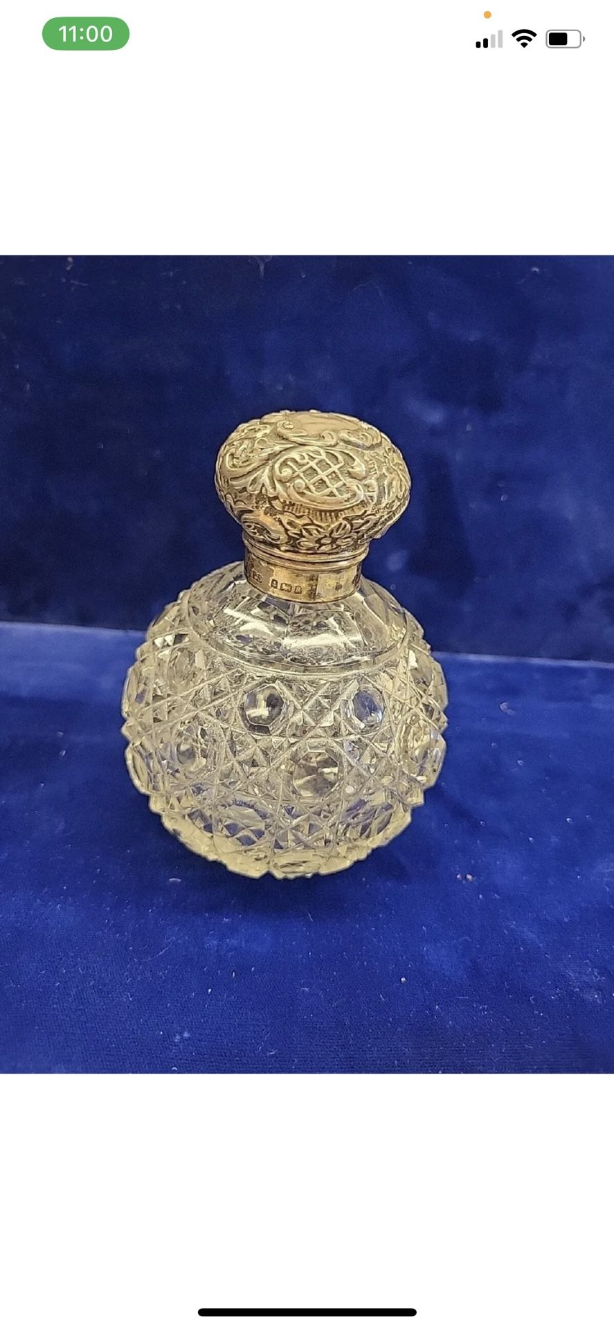Antique English Birmingham Cut Crystal Sterling Silver Top Perfume Bottle