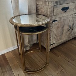 Two Gold Side Tables With Mirror