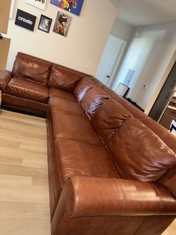 Cognac brown leather couch