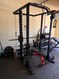 Black Power Rack with Cable Pulley System