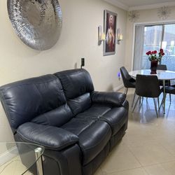 Two Set Electric Original Leather Love Sofa ,         ( Navy Color).