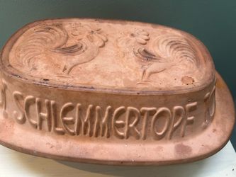 German clay terra cotta vintage cookware baking casserole bread dish