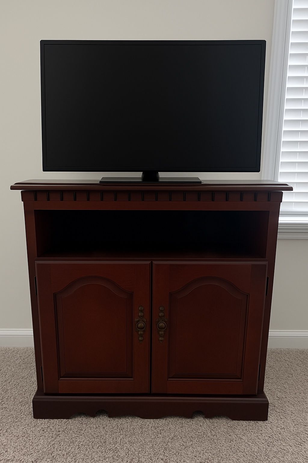 Wood Media Cabinet - TV Stand - with Rotating Top - Cherry Finish