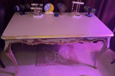 Refurbished Cream/gild Leafed Table 30" tall 55" wide 28" deep