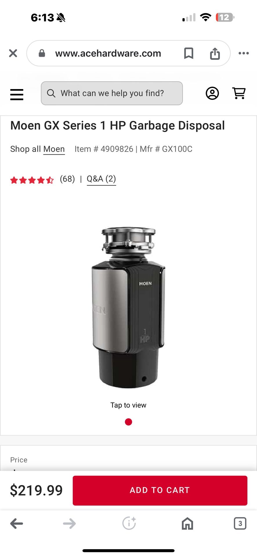MOEN 1hp Garbage Disposal