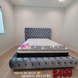 NEW QUEEN BED FRAME AND MATTRESS