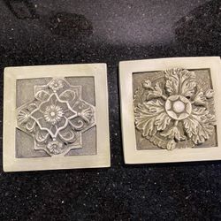 2 Rustic 3D 6x6x2” Floral Leaves & Scrolls Indoor Outdoor Wall Art Rosette