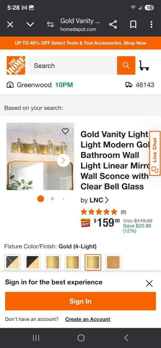 Gold Vanity Light 4-Light Modern Gold Bathroom Wall Light Linear Mirror Wall Sconce with Clear Bell Glass
