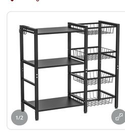 Storage Rack Kitchen Baker's Rack - 3 Tiers 4 Baskets, Utility Coffee Bar, Air Fryer Stand with Steel Mesh Baskets