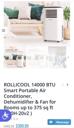 ROLLICOOL 14000 BTU Smart Portable Air Conditioner, Dehumidifier & Fan for Rooms up to 375 sq ft 