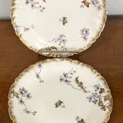 Antique Haviland Limoges porcelain plate with blue floral decoration and gold rim.