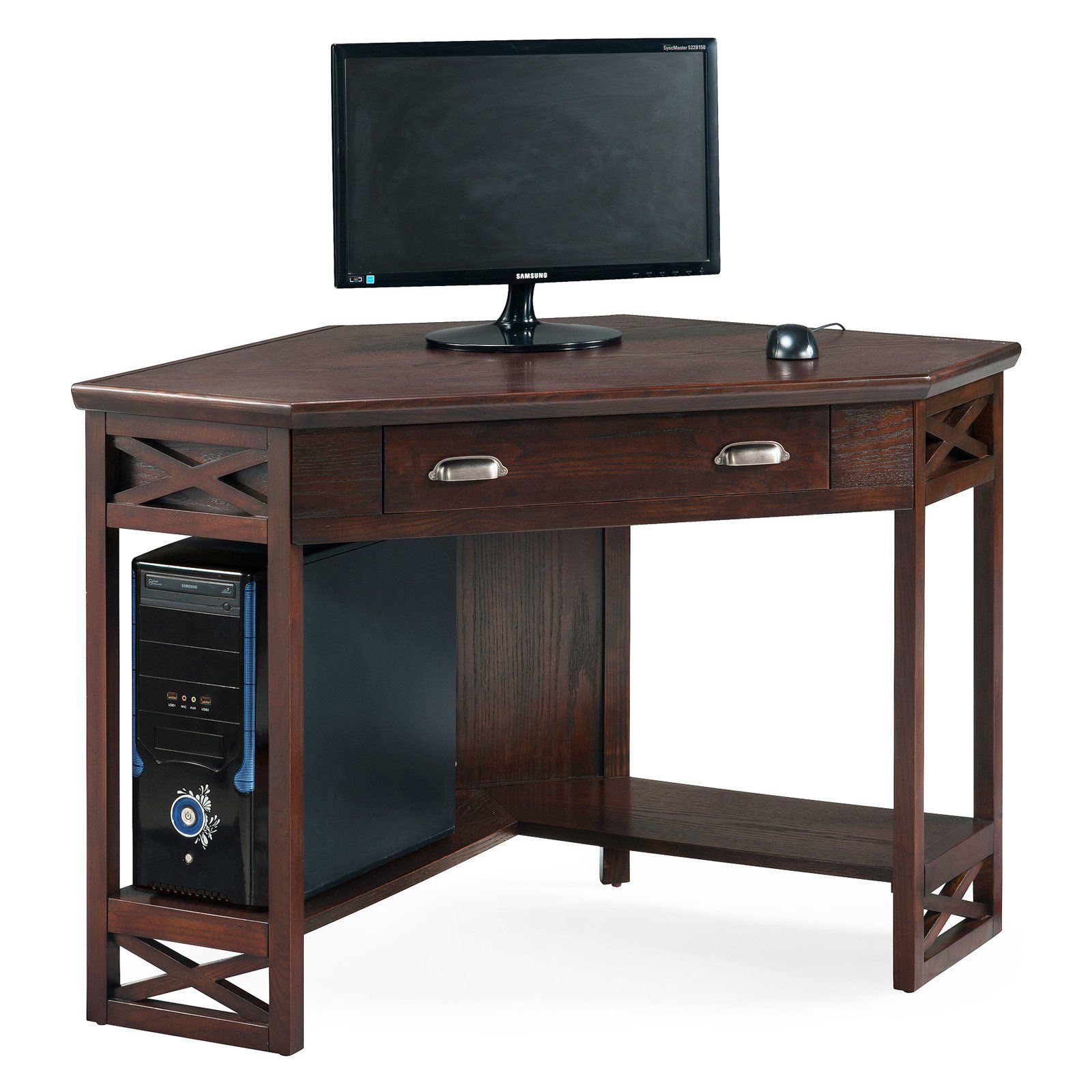 BRAND NEW Leick Home 48 in. Corner Computer/Writing Desk - Chocolate Oak. 50% DISCOUNTED