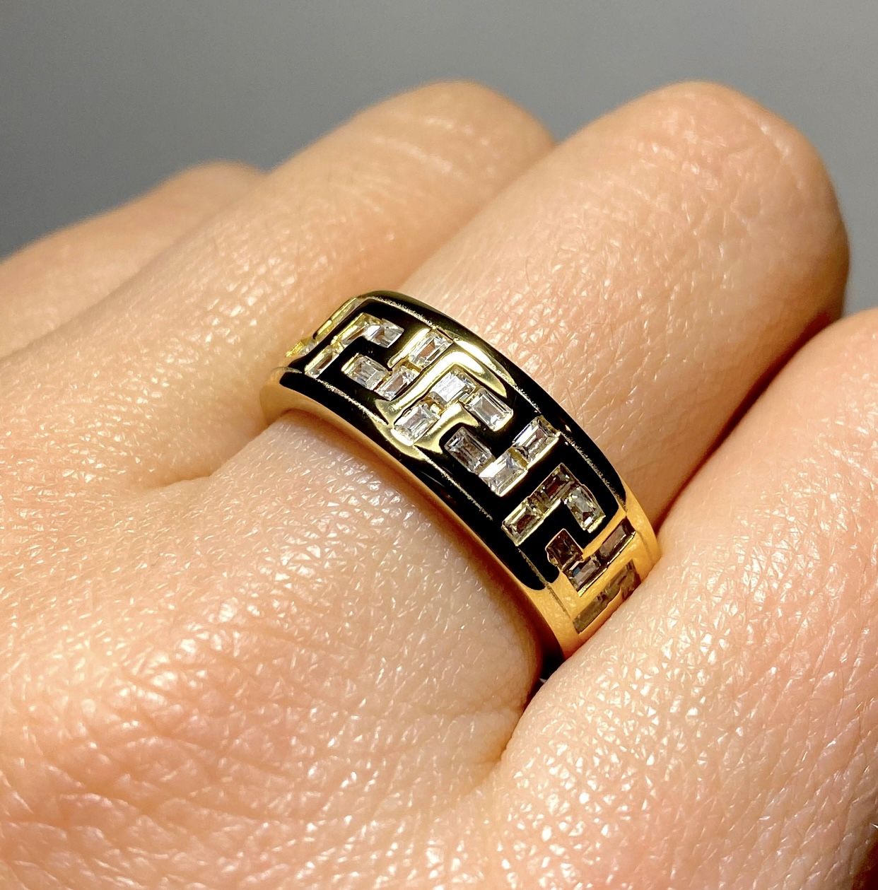 Italy 925 Sterling Silver Designer Band 14K Gold 5X Layered Unisex Sizes 8-9 US, Lifetime Warranty Every Day Wear