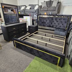 Brand New King Size 4 Pcs Bedroom Set Gold & Black $799 FREE LOCAL DELIVERY